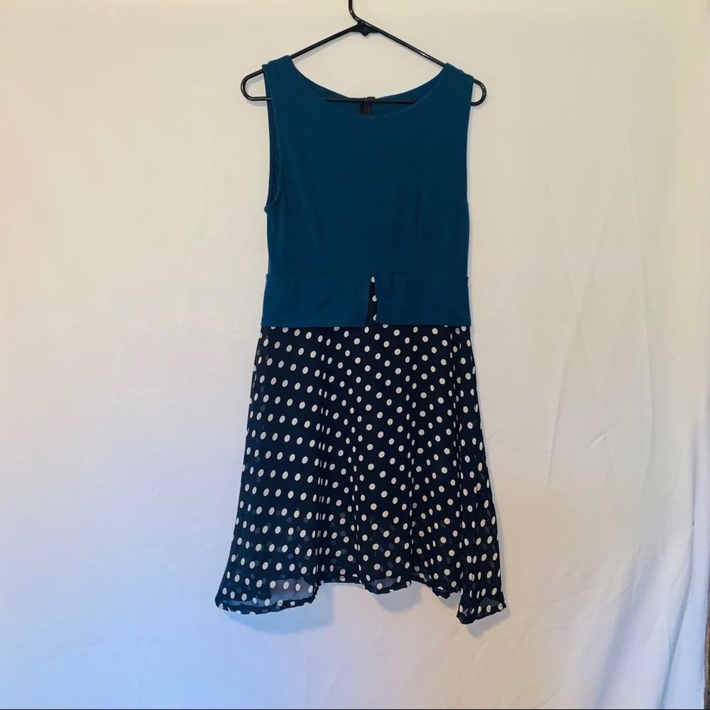 Navy Dress with Polka Dot Skirt S - Picture 1 of 8